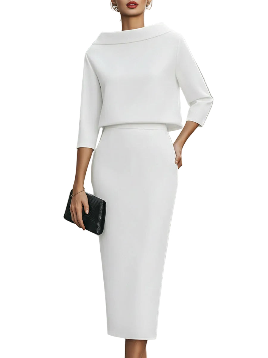 Nina - Σετ Τοπ με Λαιμόκοψη Boat και Μίντι Φούστα (Boat Neck Top And Midi Skirt Set)