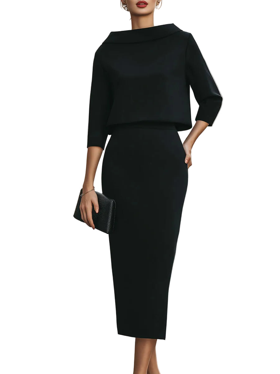 Nina - Σετ Τοπ με Λαιμόκοψη Boat και Μίντι Φούστα (Boat Neck Top And Midi Skirt Set)