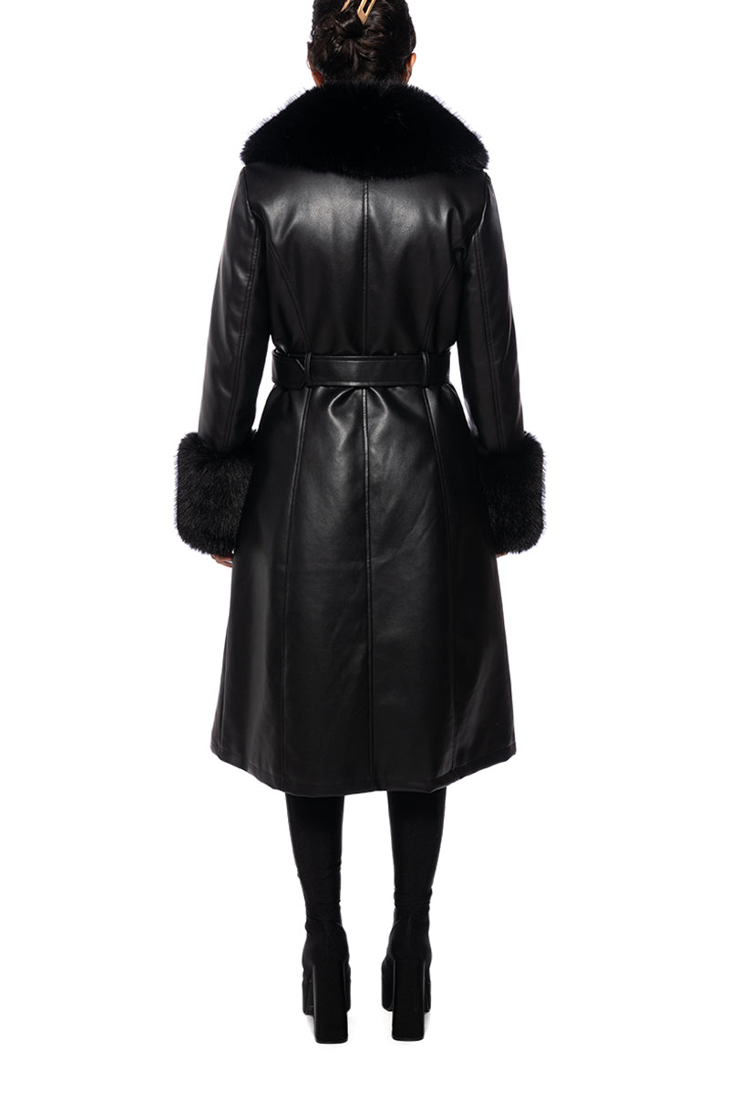 KAYA ΜΑΥΡΟ ΔΕΡΜΑΤΙΝΟ ΤΡΕΝΣ ΜΕ ΣΥΝΘΕΤΙΚΗ ΓΟΥΝΑ (BLACK FAUX FUR LEATHER TRENCH COAT)