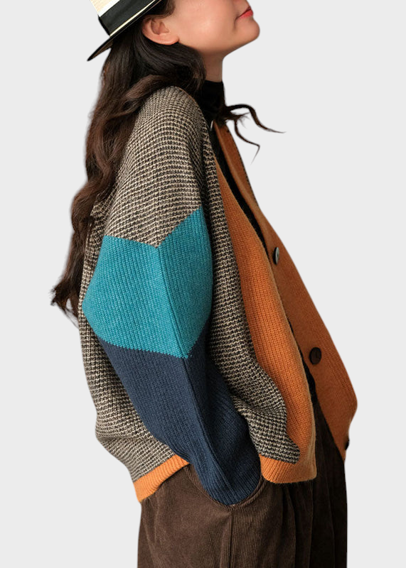 Phoibe | Καλλιτεχνικό Colorblock Oversized Πάτσορκ Πλεκτό Καρντάν Χειμώνας