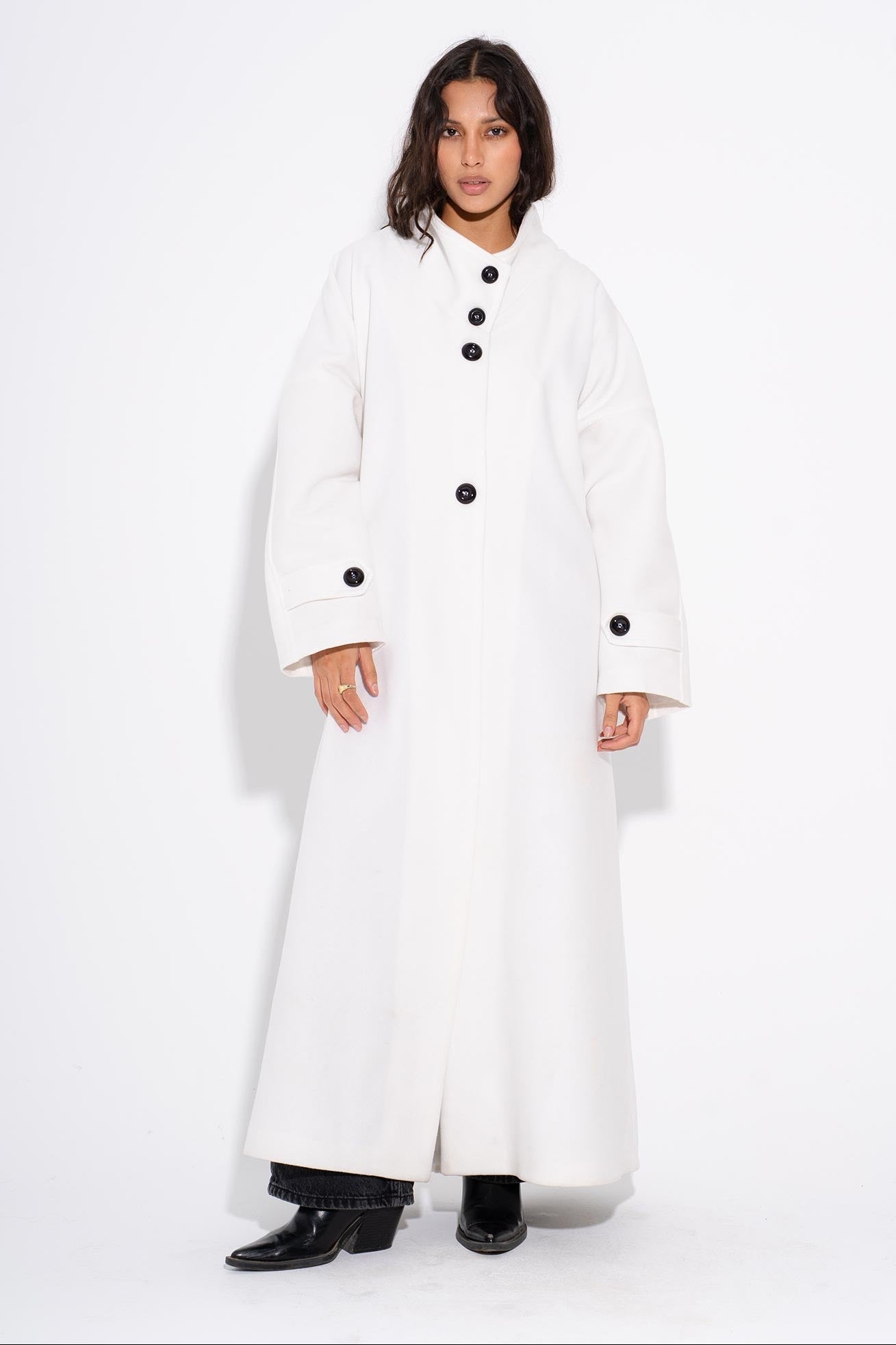 Kathy -Kathy - Μάλλινο Παλτό με Κουμπιά - Λευκό (Kathy - Buttoned Wool Coat - White)