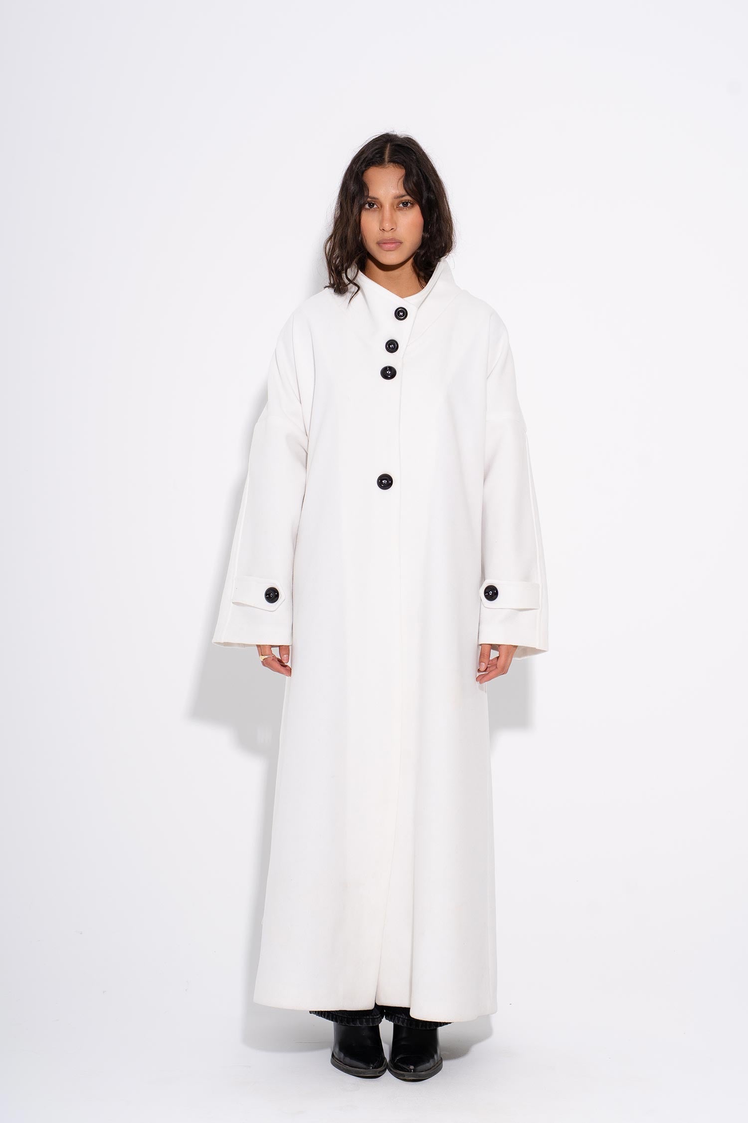 Kathy -Kathy - Μάλλινο Παλτό με Κουμπιά - Λευκό (Kathy - Buttoned Wool Coat - White)