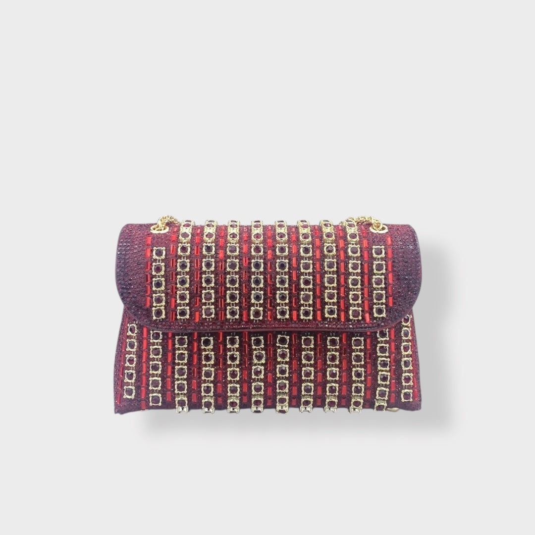 Stellina | Κομψή τσάντα ώμου με αλυσίδα και χρωματιστά διαμάντια