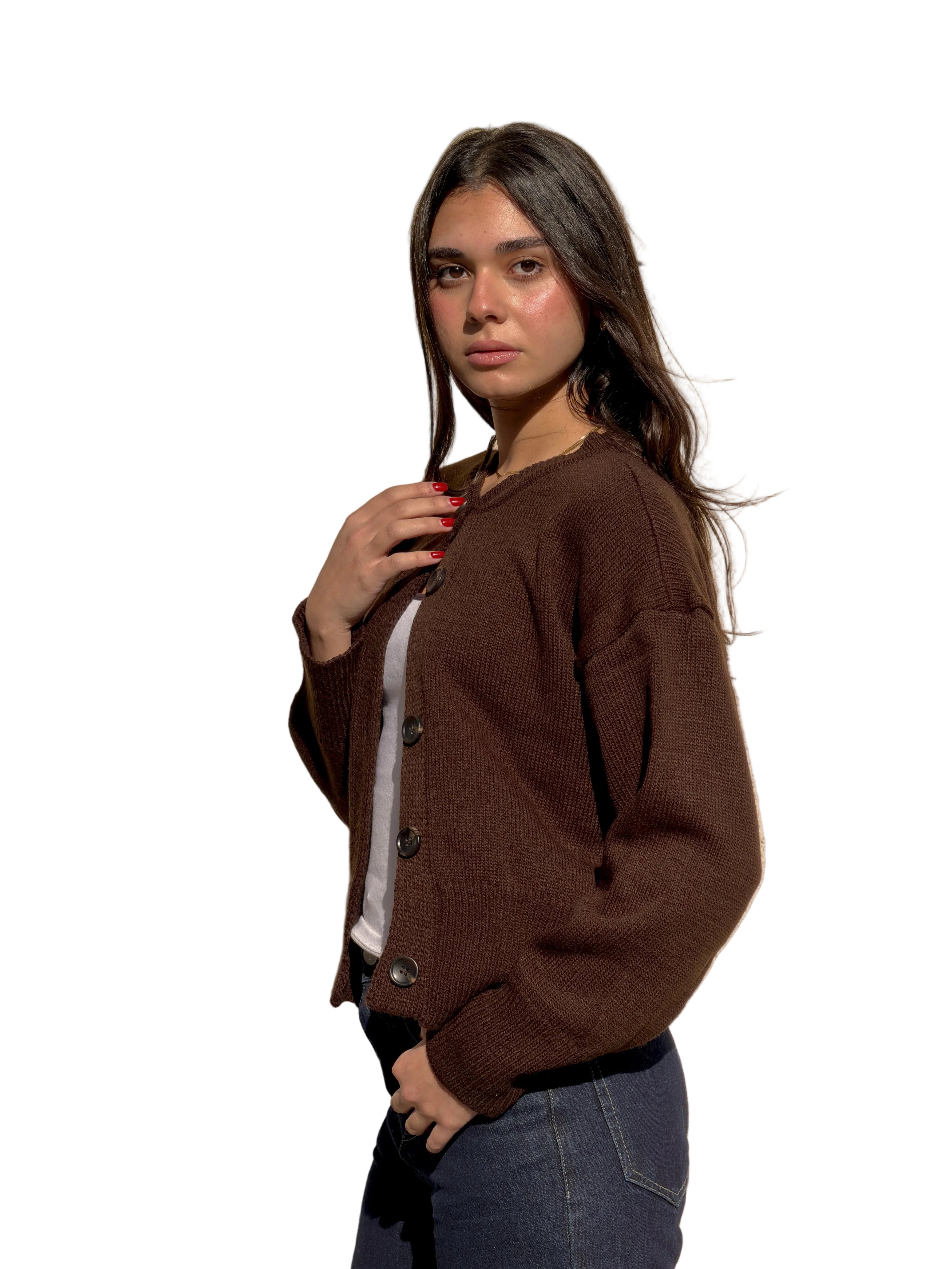Georgina - Καφέ Πλεκτή Ζακέτα με Κουμπιά (Brown Buttoned Knit Cardigan)