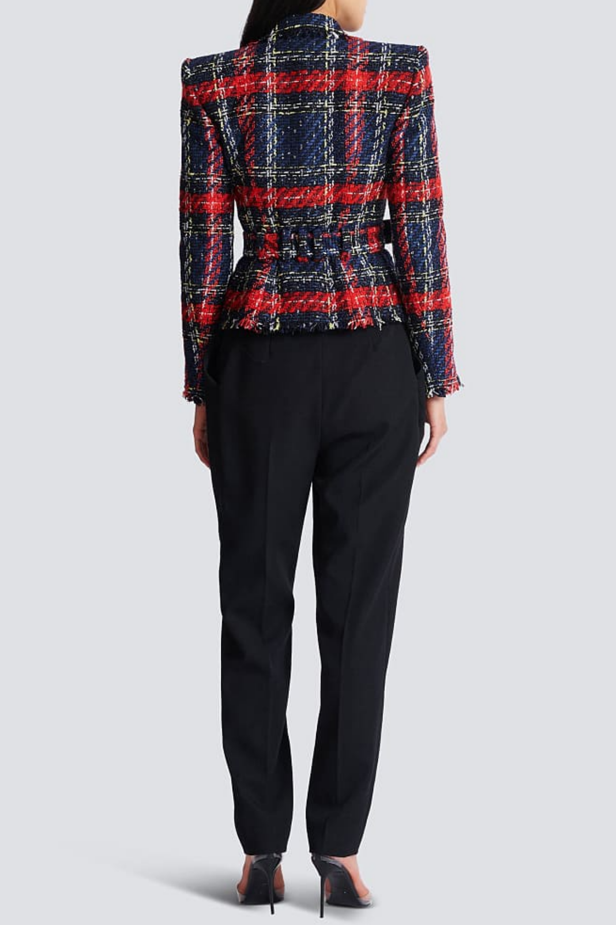 Marcea - Ζακέτα Tweed με Καρό Σχέδιο και Ζώνη (Belted Plaid Tweed Jacket)