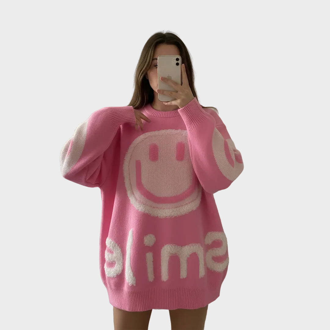 Paula - Oversized Χνουδωτό Πουλόβερ Smile (Oversized Fuzzy Smile Sweater)