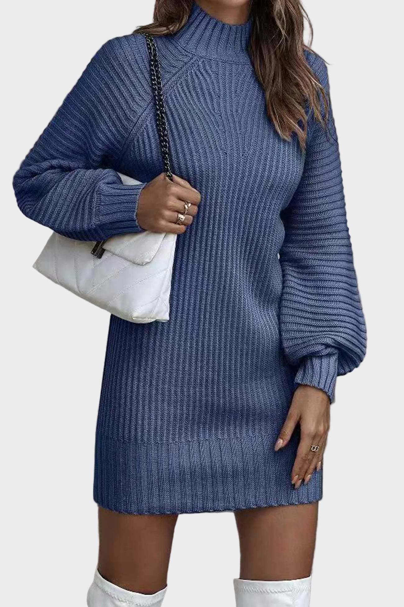 Tina - Μονόχρωμο Πλεκτό Φόρεμα Ζιβάγκο (Turtleneck Solid Sweater Dress)