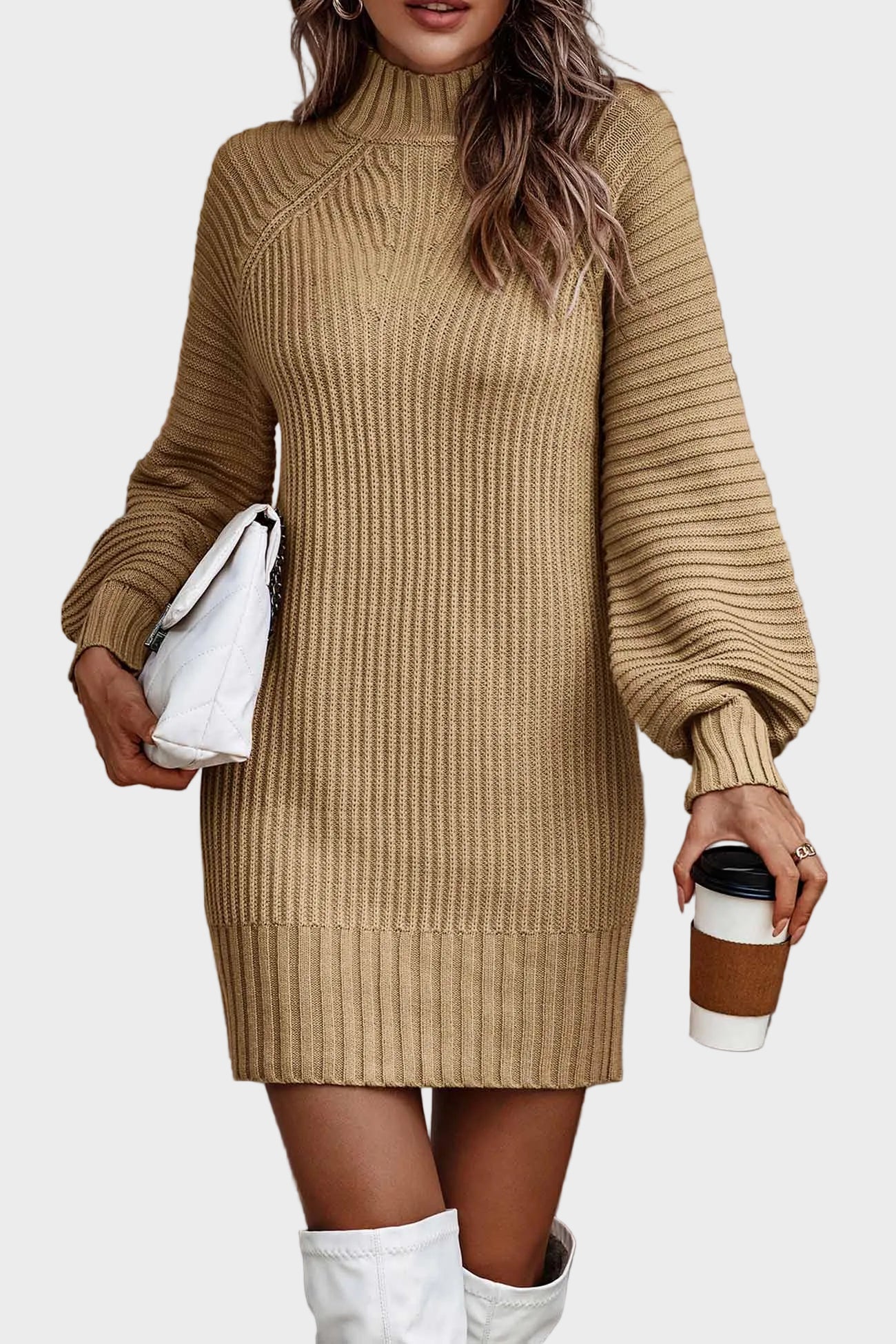 Tina - Μονόχρωμο Πλεκτό Φόρεμα Ζιβάγκο (Turtleneck Solid Sweater Dress)