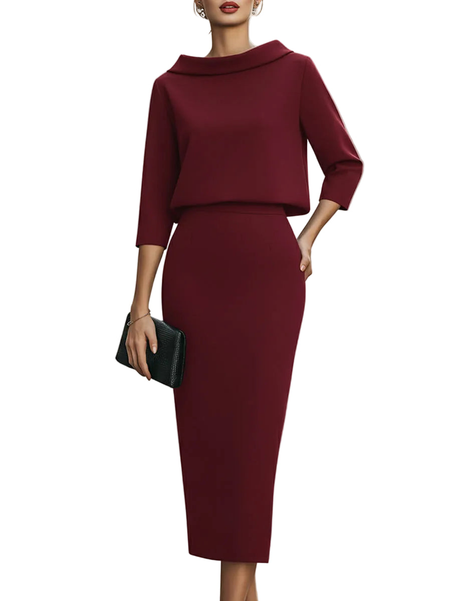 Nina - Σετ Τοπ με Λαιμόκοψη Boat και Μίντι Φούστα (Boat Neck Top And Midi Skirt Set)