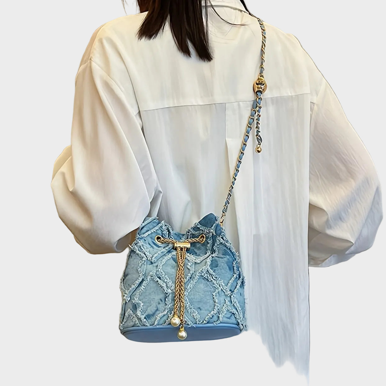 Capri Τσάντα Bucket με Πέρλες και Ξέφτια (Pearl Frayed Bucket Bag)