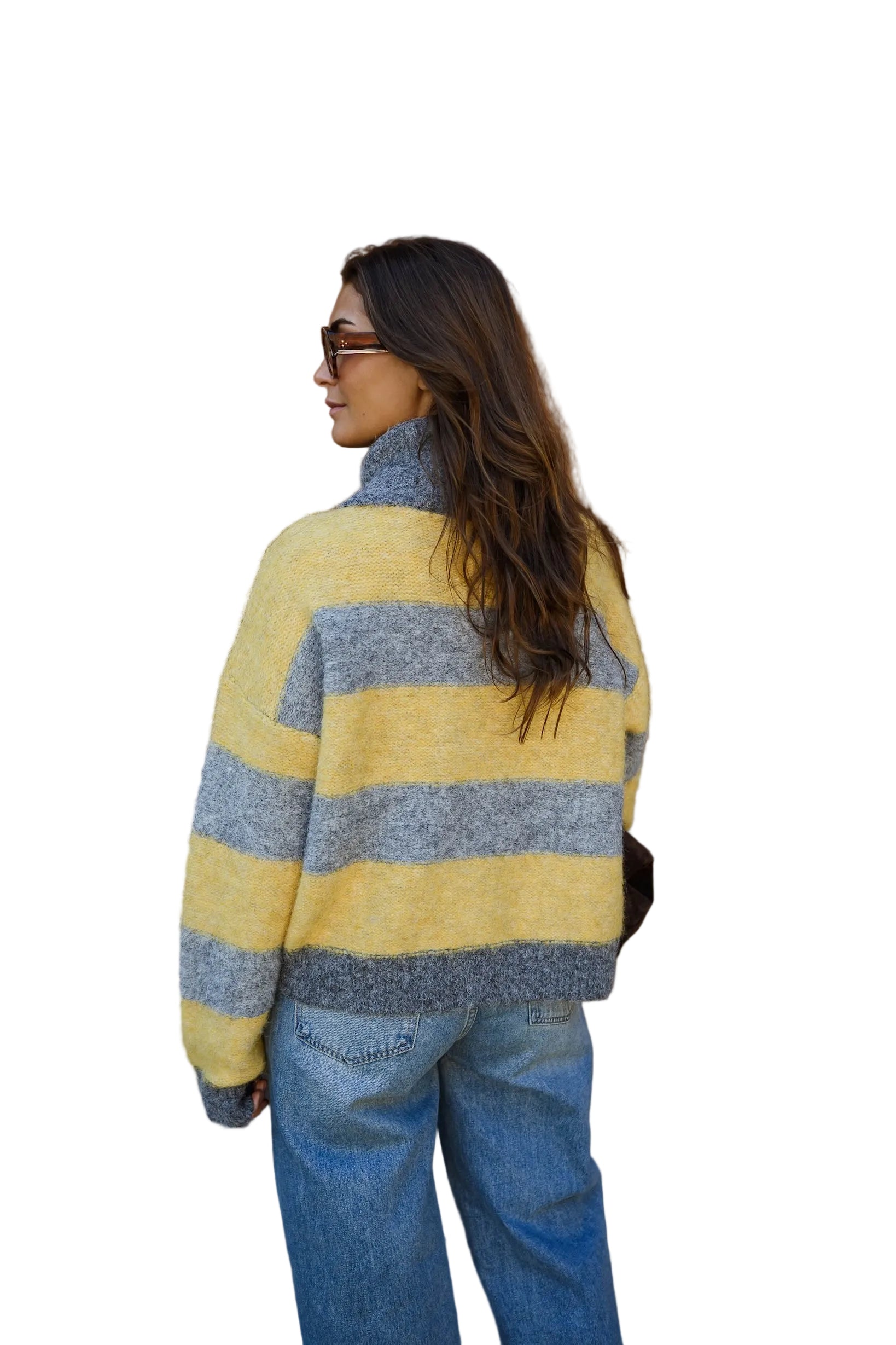 Luciana - Γκρι και Κίτρινη Ζακέτα Mayfair (Grey and Yellow Mayfair Cardigan)