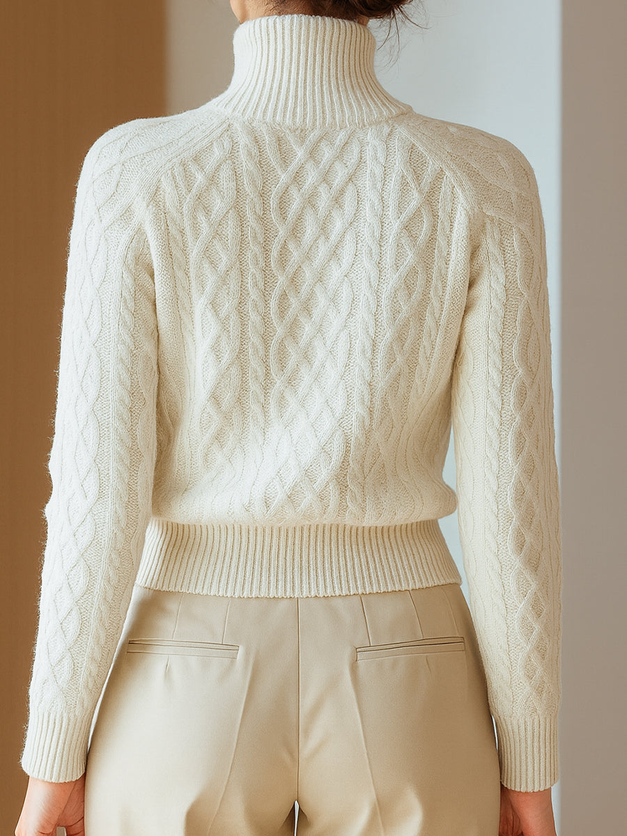 Λευκή πλεκτή ζακέτα με φερμουάρ (cable-knit)