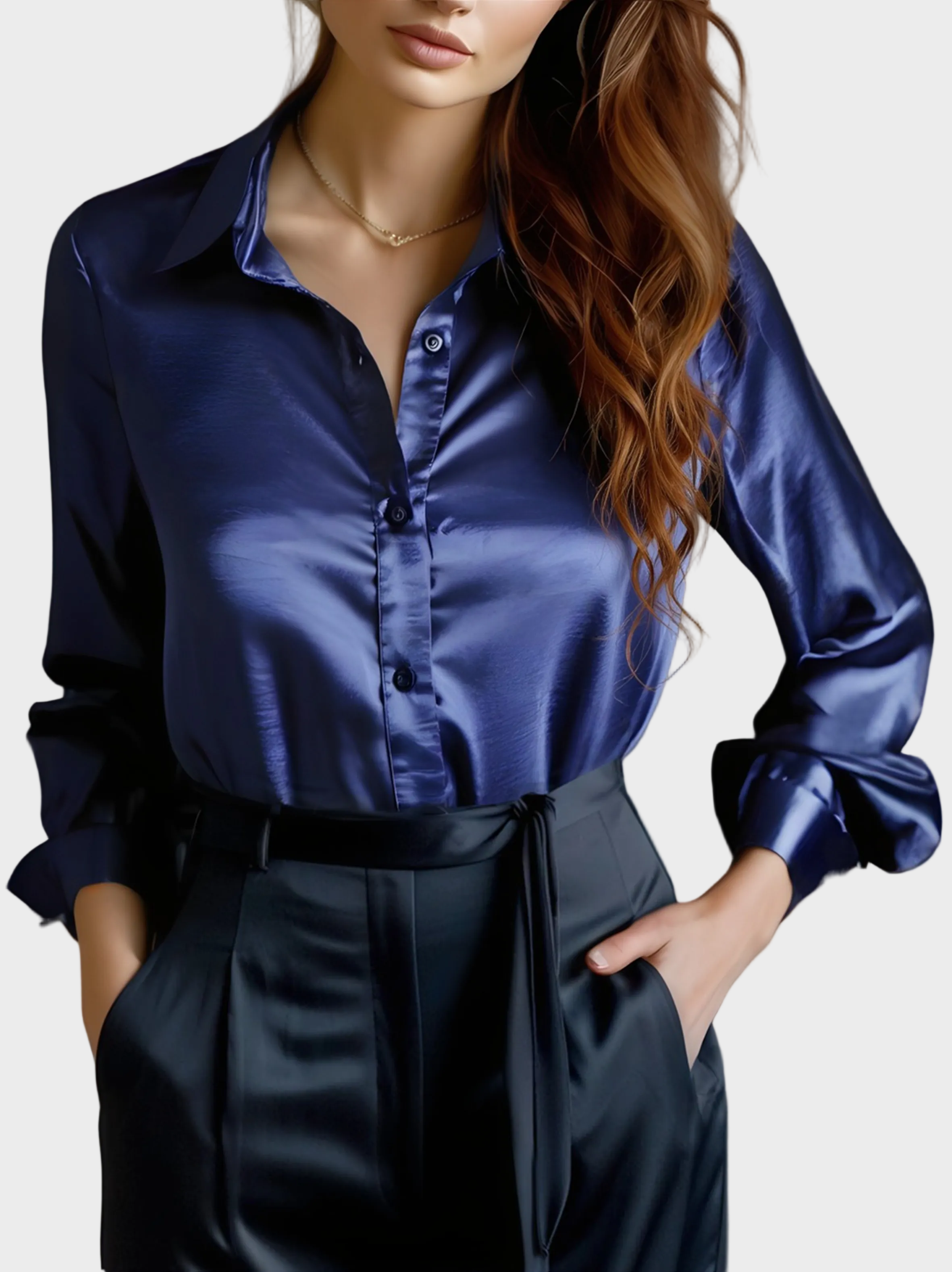 Elena - Κομψή Μαύρη Σατέν Μακρυμάνικη Μπλούζα (Elegant Black Satin Long Sleeves Blouse)