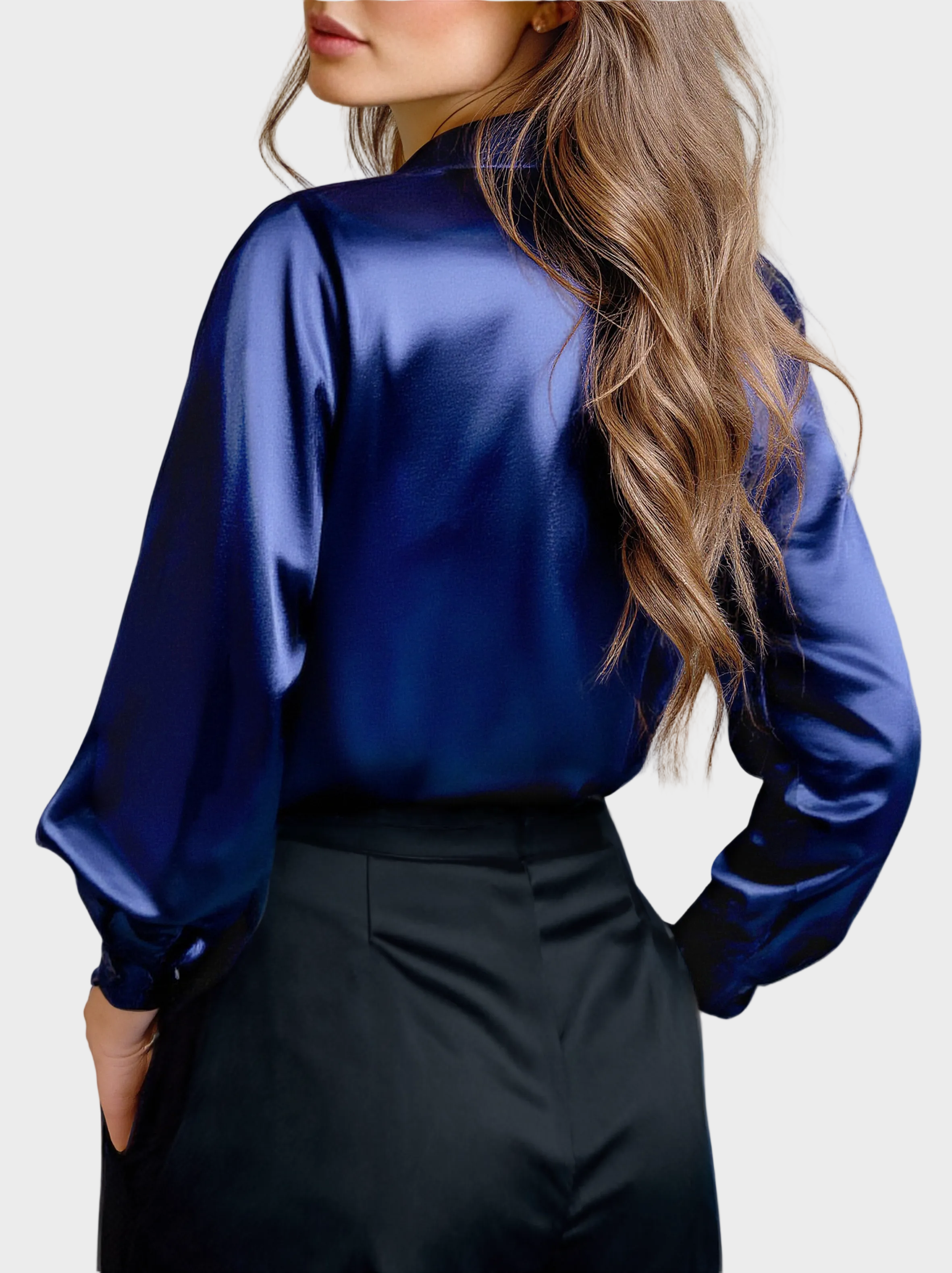 Elena - Κομψή Μαύρη Σατέν Μακρυμάνικη Μπλούζα (Elegant Black Satin Long Sleeves Blouse)
