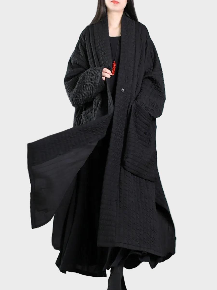 Adellefa | Μεγέθη Plus Γυναικείο Φθινόπωρο Μονόχρωμο Παλτό με V-Λαιμό και Επένδυση