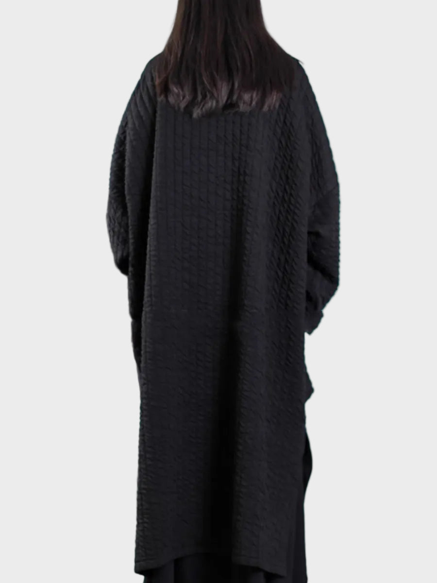 Adellefa | Μεγέθη Plus Γυναικείο Φθινόπωρο Μονόχρωμο Παλτό με V-Λαιμό και Επένδυση