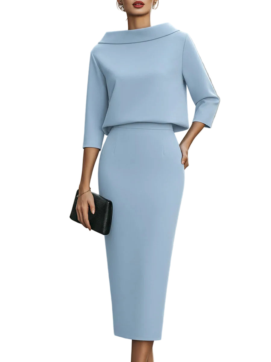 Nina - Σετ Τοπ με Λαιμόκοψη Boat και Μίντι Φούστα (Boat Neck Top And Midi Skirt Set)