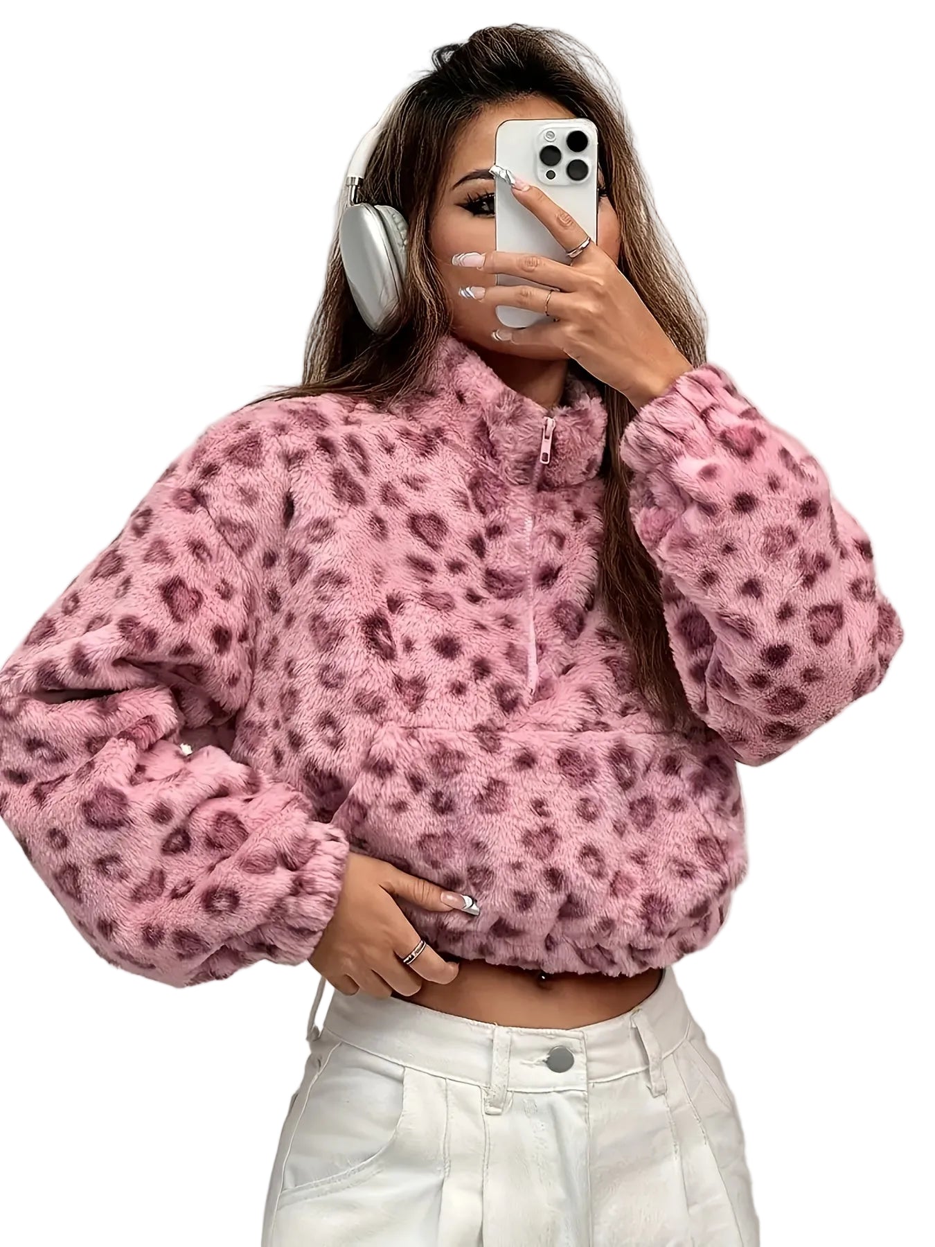 Zaria | Φούτερ Fleece με Φερμουάρ και Λεοπάρ Σχέδιο (Leopard Print Zip Fleece Sweatshirt)