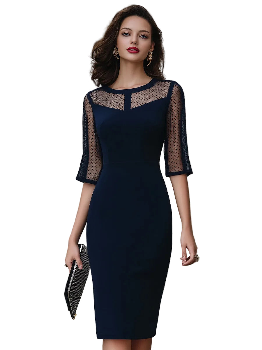 Ashley - Μίντι Μεσάτο Φόρεμα με Διάφανες Φάσες (Mesh Panel Tailored Midi Dress)