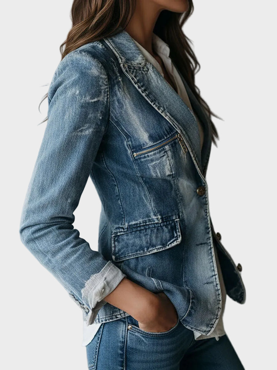 Olaya | Vintage Effortless Tailoring Washed Denim Blazer