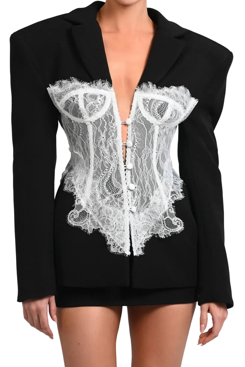 Alvera - Μαύρο Σακάκι Κορσές με Δαντέλα (Lace Corset Blazer - Black)
