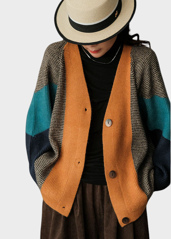 Phoibe | Καλλιτεχνικό Colorblock Oversized Πάτσορκ Πλεκτό Καρντάν Χειμώνας