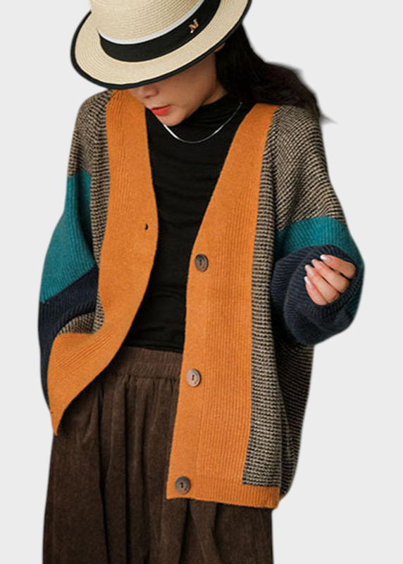 Phoibe | Καλλιτεχνικό Colorblock Oversized Πάτσορκ Πλεκτό Καρντάν Χειμώνας