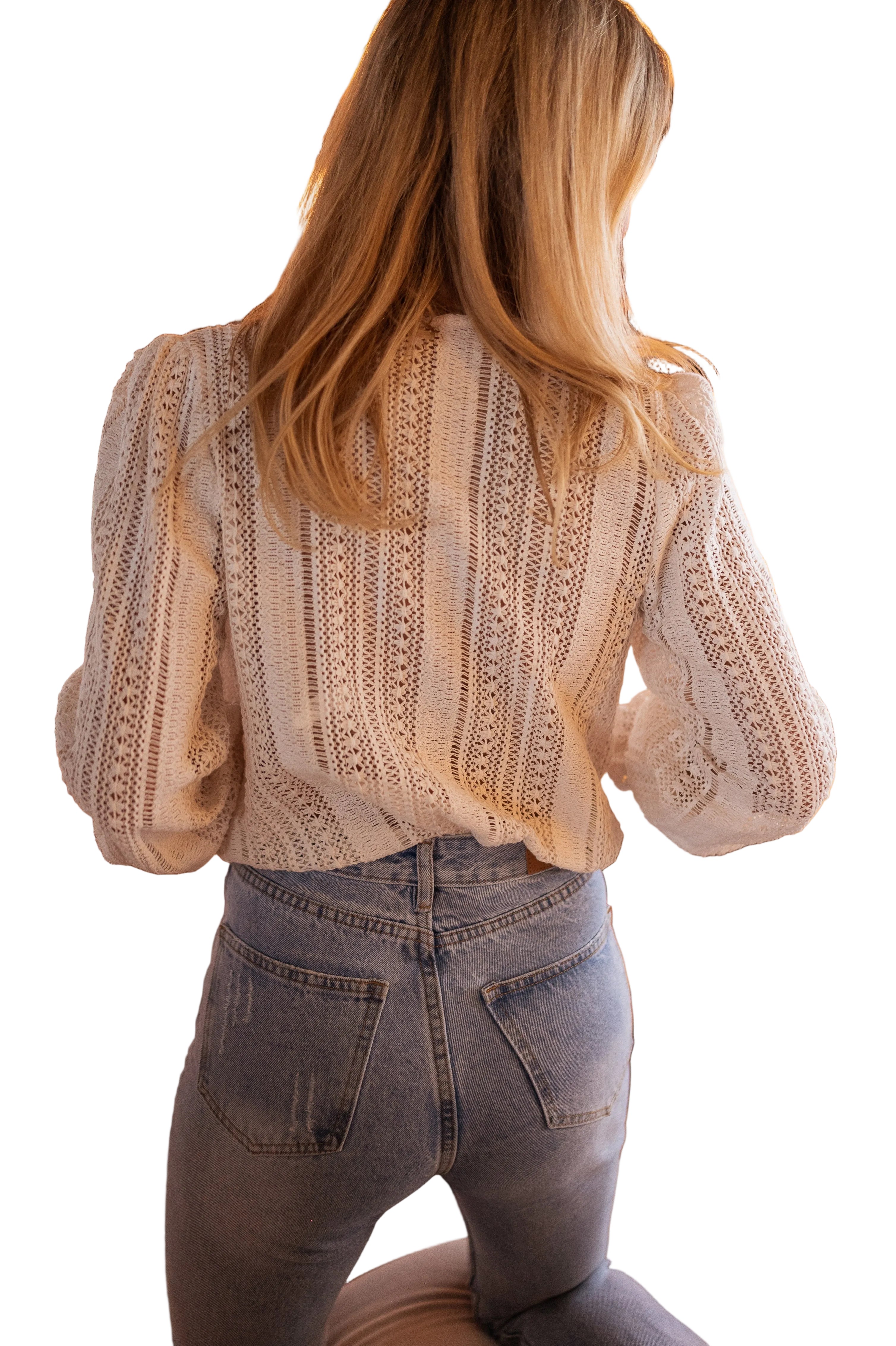 Angela | Εκρού Πλεκτή Μπλούζα Arlyne με Βελονάκι (Ecru Crochet Arlyne Blouse)