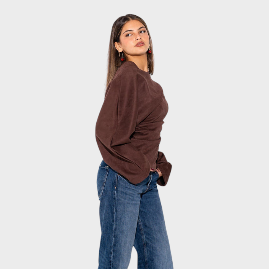 Tyronia | Σουέντ Draped Top - Καφέ
