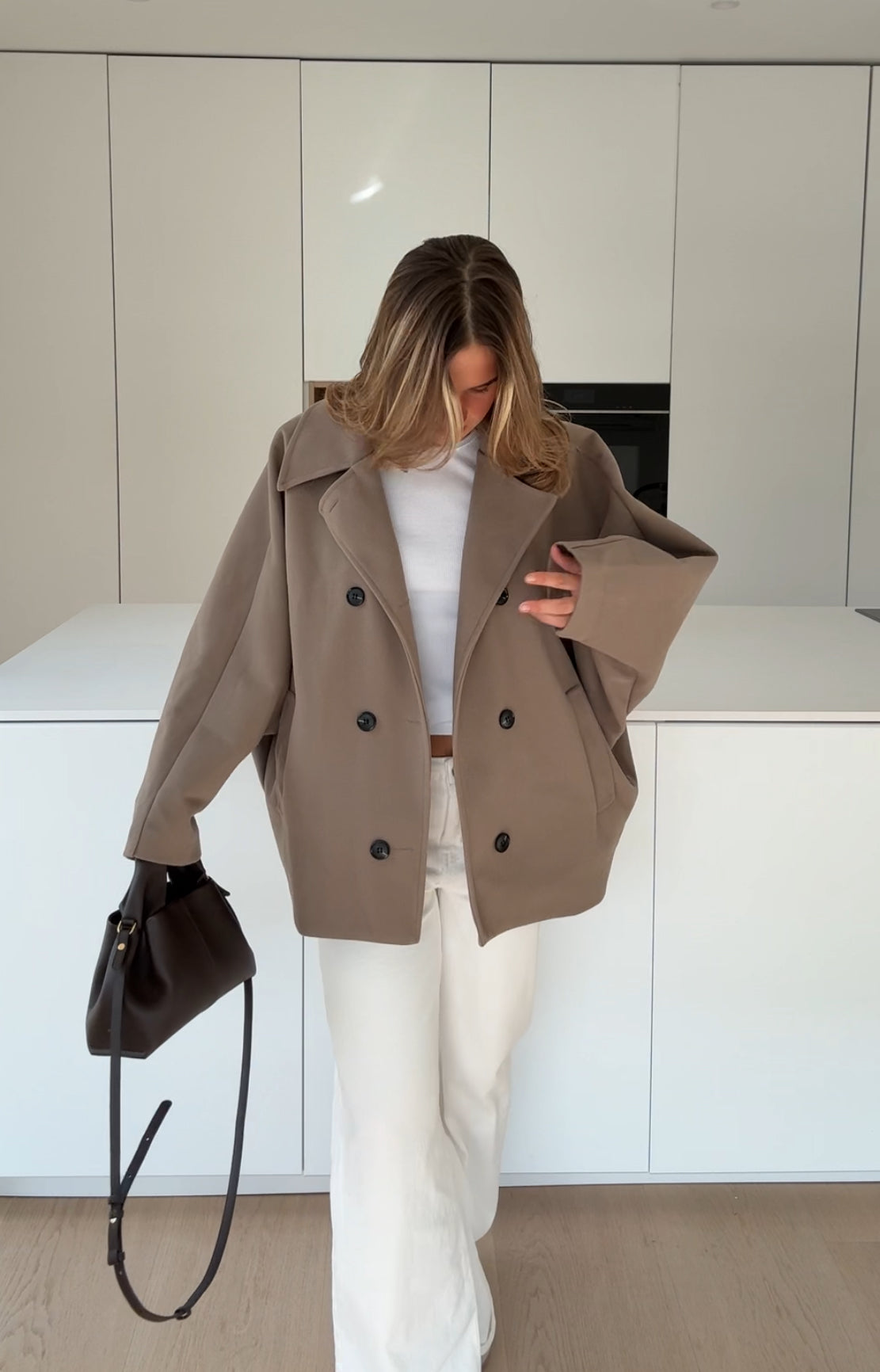 Μπουφάν oversized σε χρώμα κανέλας