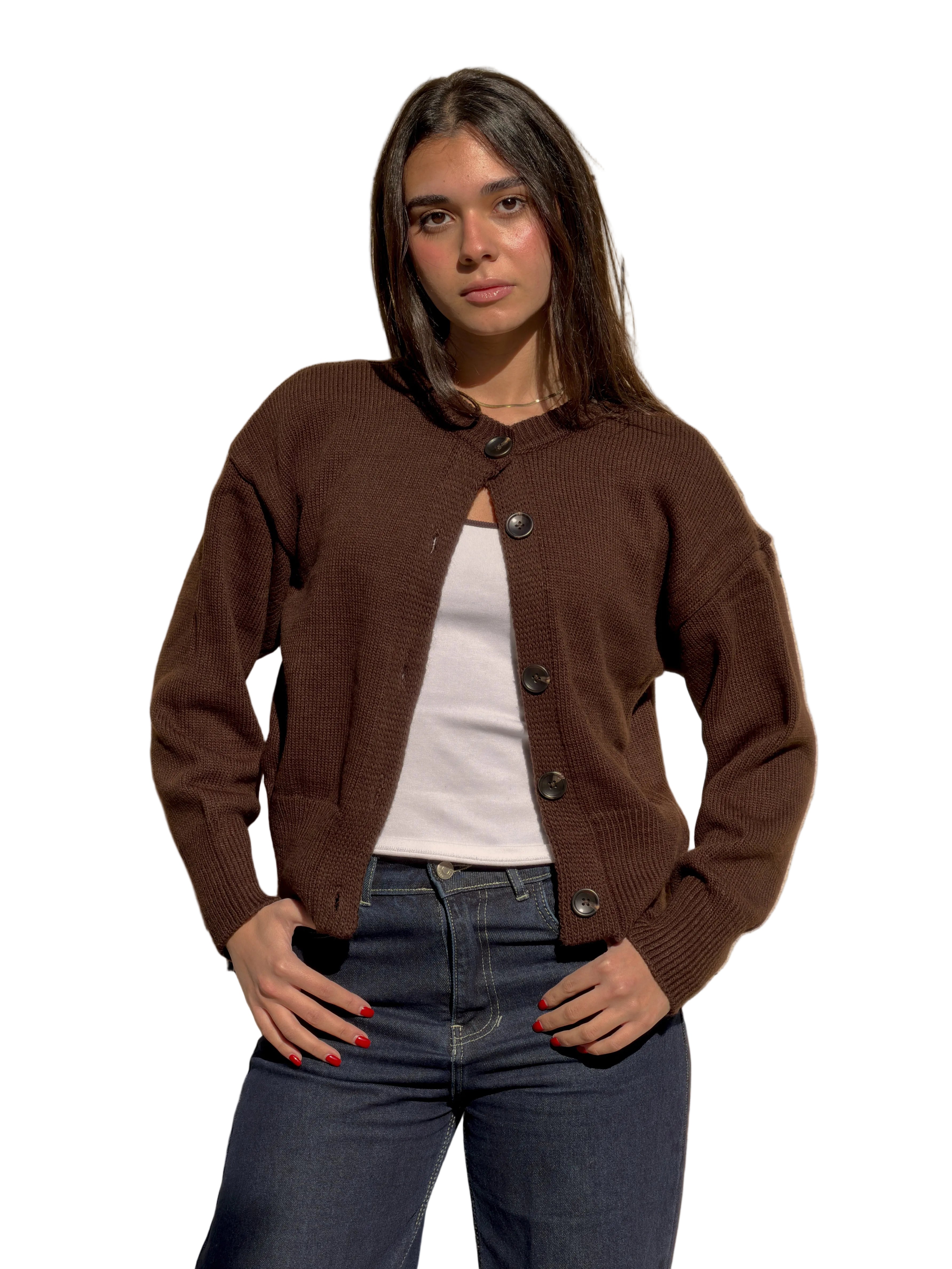 Georgina - Καφέ Πλεκτή Ζακέτα με Κουμπιά (Brown Buttoned Knit Cardigan)