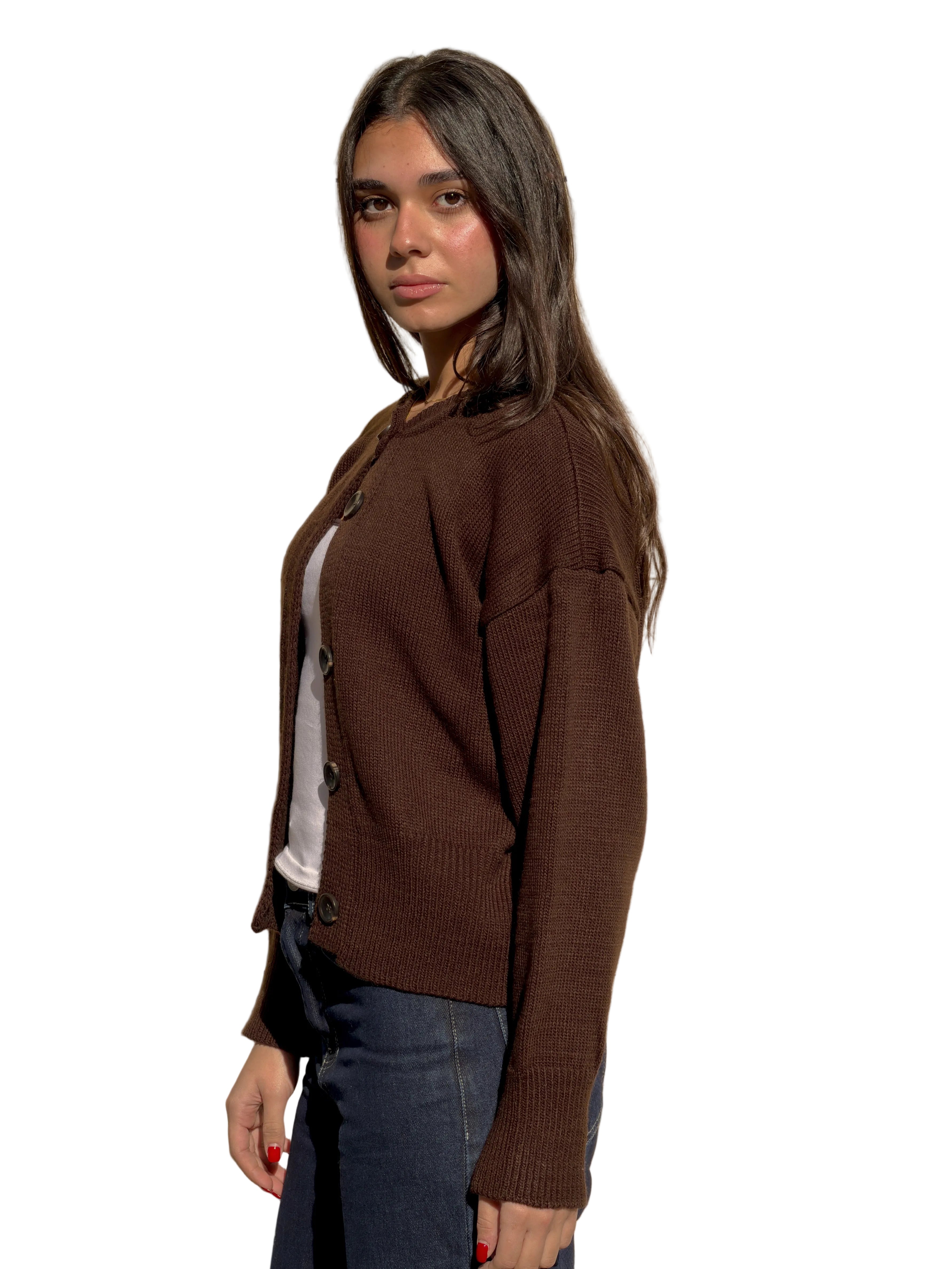 Georgina - Καφέ Πλεκτή Ζακέτα με Κουμπιά (Brown Buttoned Knit Cardigan)