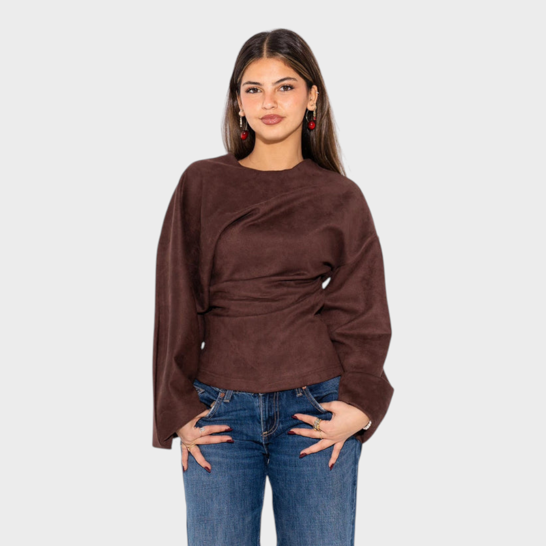 Tyronia | Σουέντ Draped Top - Καφέ