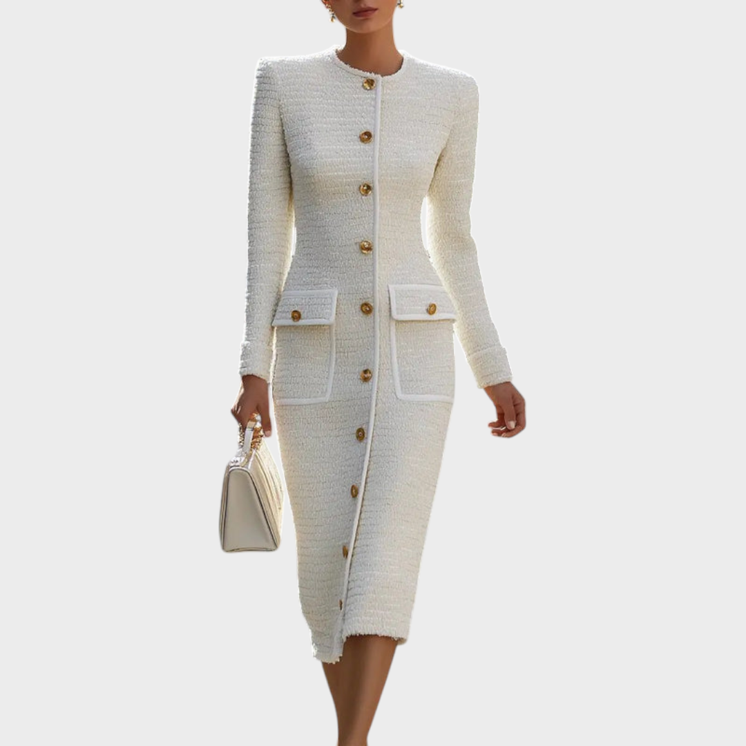 Ahtisa | Ιβουάρ Τούβι Μπλούζα Με Κουμπιά Και Τσέπες - Midi Φόρεμα