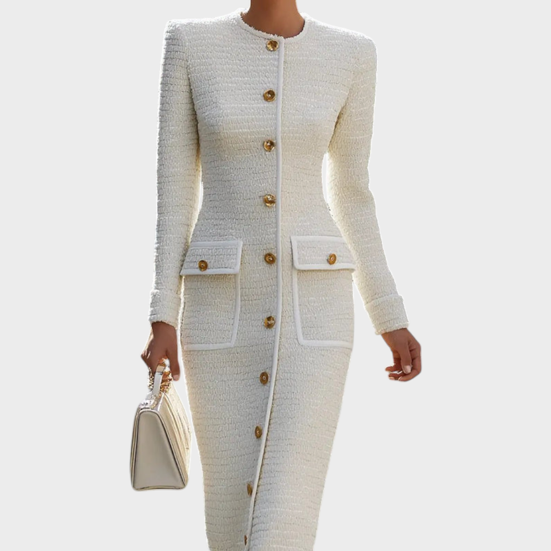 Ahtisa | Ιβουάρ Τούβι Μπλούζα Με Κουμπιά Και Τσέπες - Midi Φόρεμα