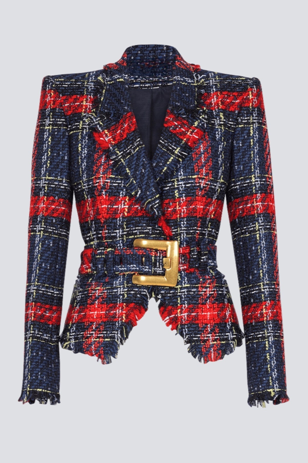 Marcea - Ζακέτα Tweed με Καρό Σχέδιο και Ζώνη (Belted Plaid Tweed Jacket)