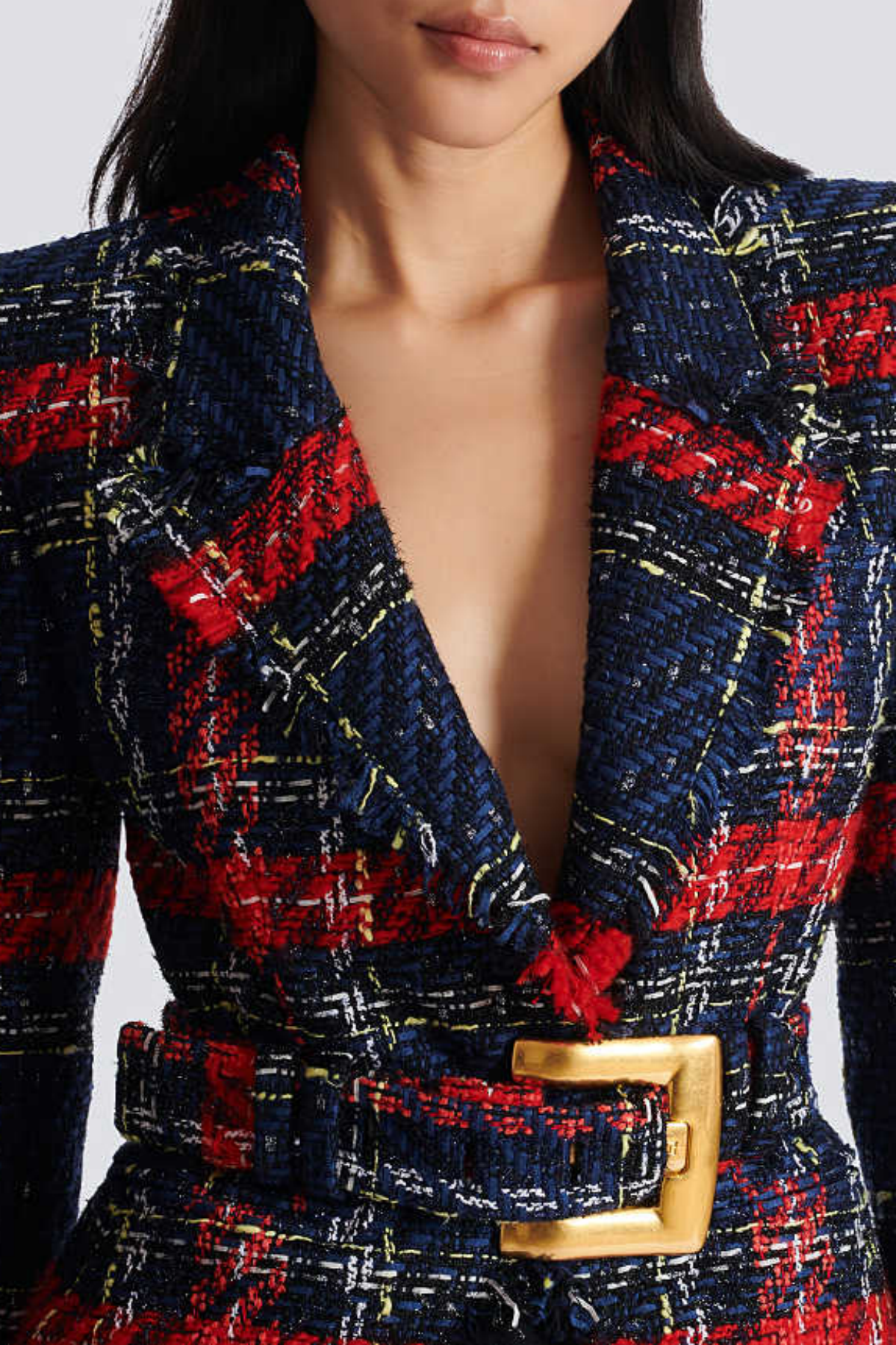 Marcea - Ζακέτα Tweed με Καρό Σχέδιο και Ζώνη (Belted Plaid Tweed Jacket)