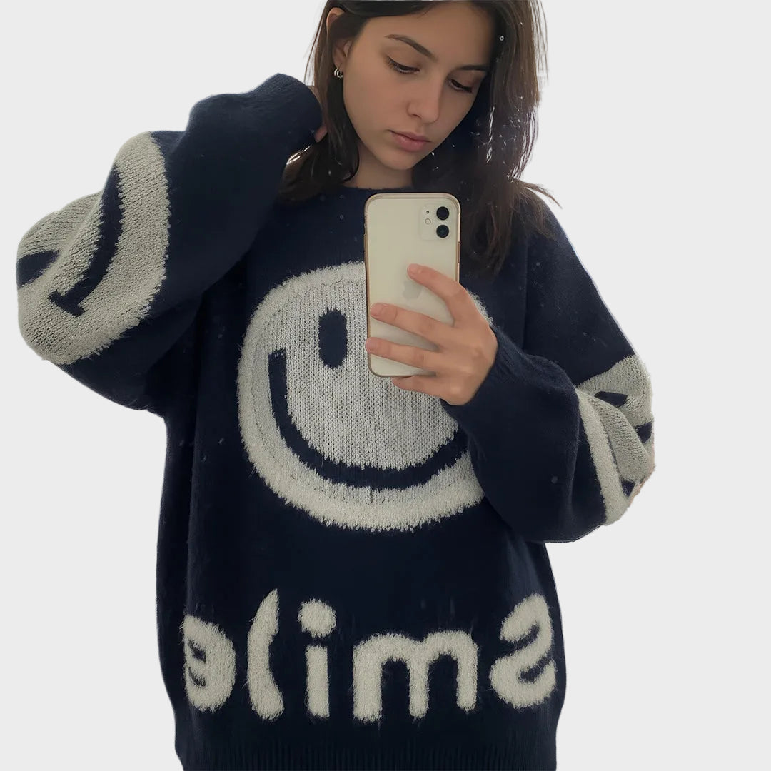 Paula - Oversized Χνουδωτό Πουλόβερ Smile (Oversized Fuzzy Smile Sweater)