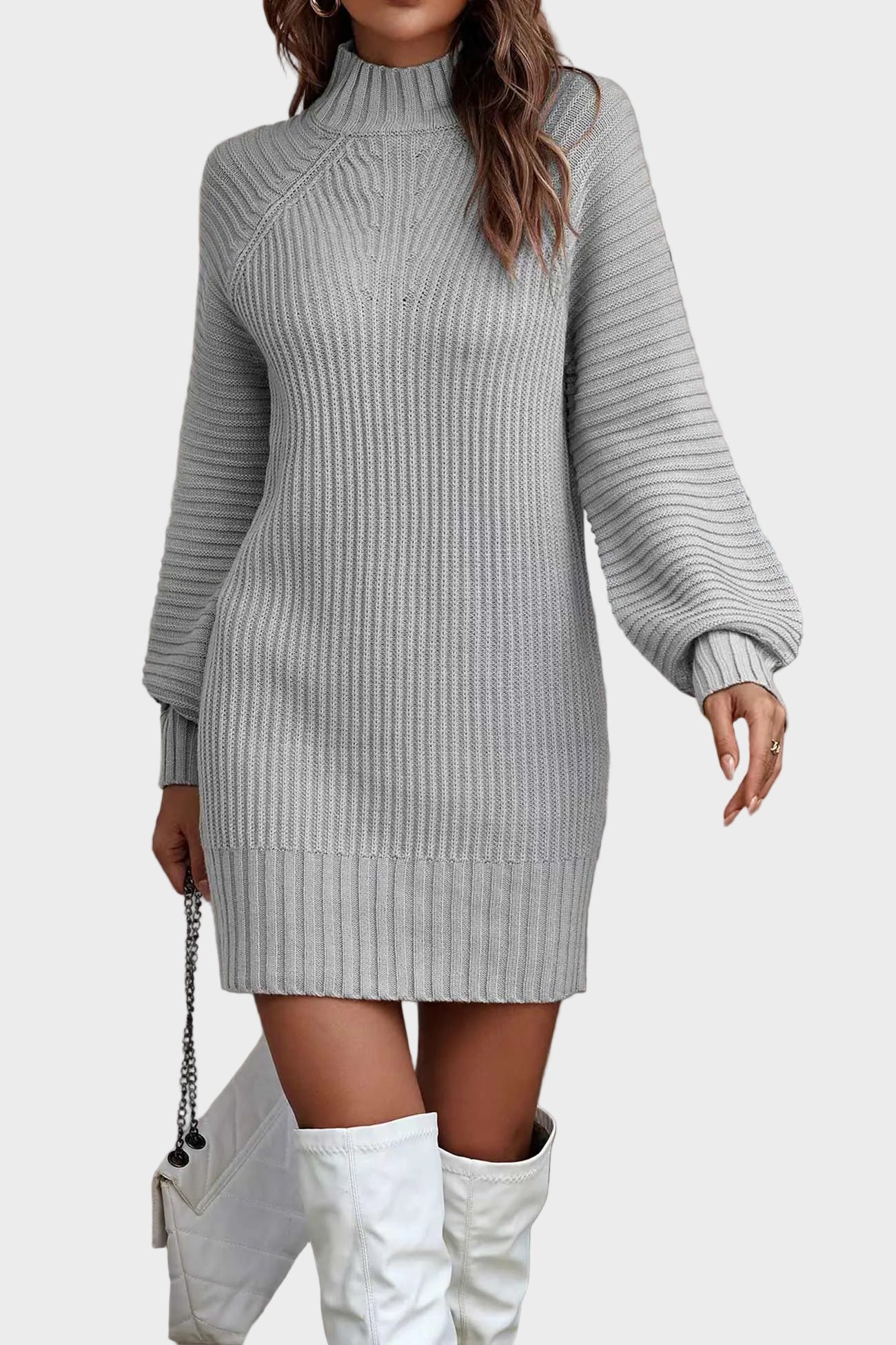 Tina - Μονόχρωμο Πλεκτό Φόρεμα Ζιβάγκο (Turtleneck Solid Sweater Dress)