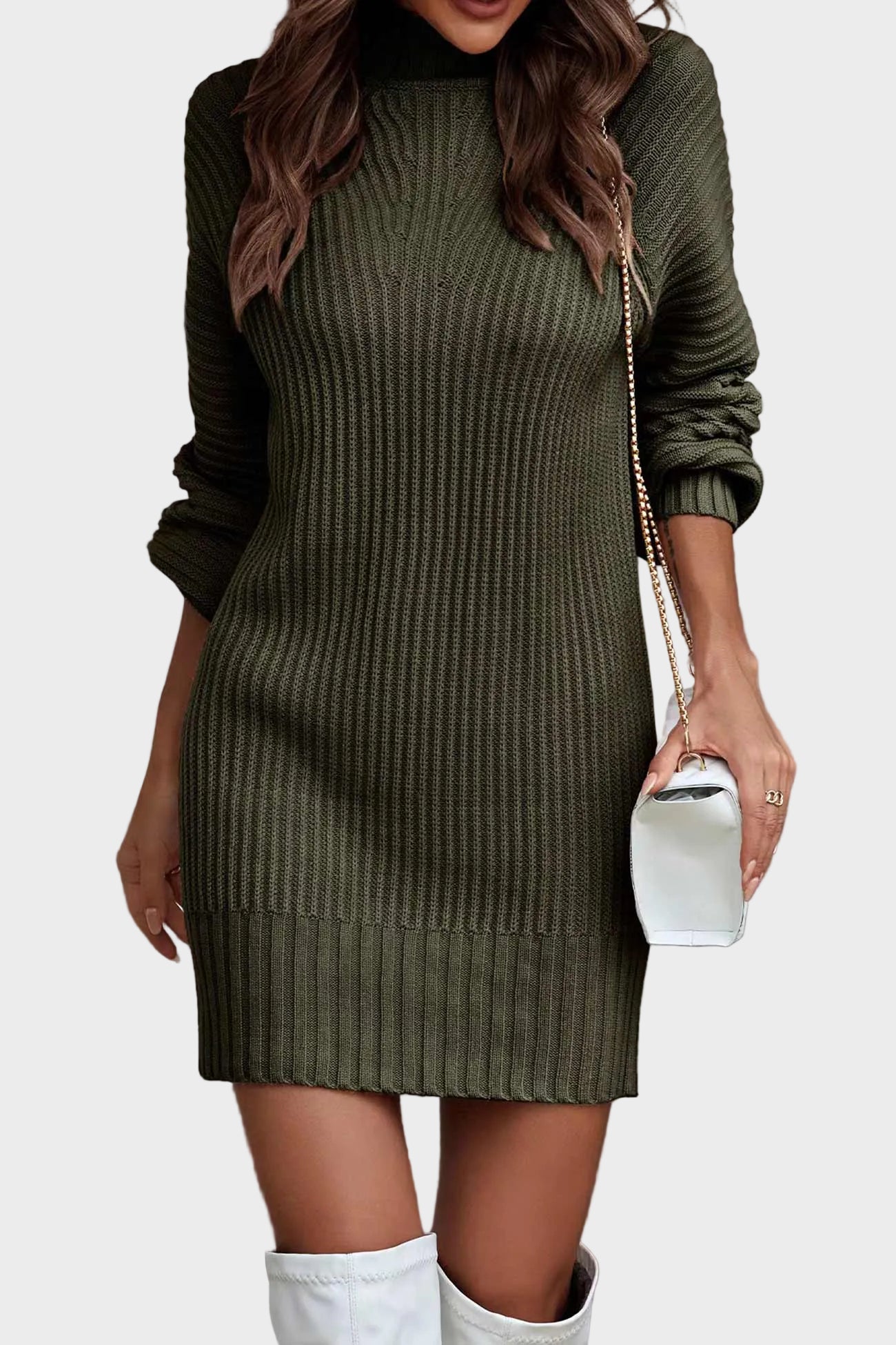 Tina - Μονόχρωμο Πλεκτό Φόρεμα Ζιβάγκο (Turtleneck Solid Sweater Dress)