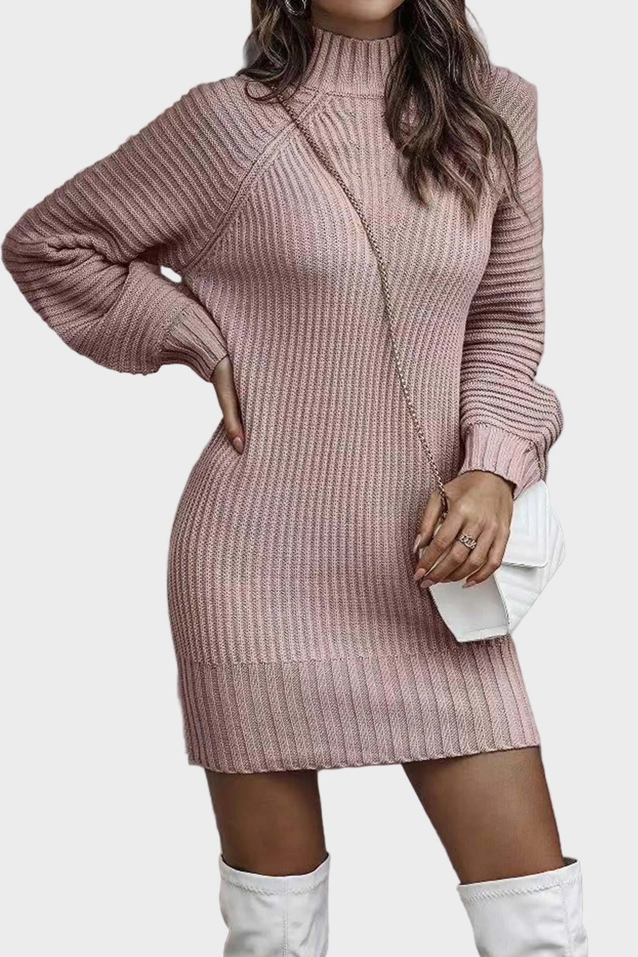 Tina - Μονόχρωμο Πλεκτό Φόρεμα Ζιβάγκο (Turtleneck Solid Sweater Dress)