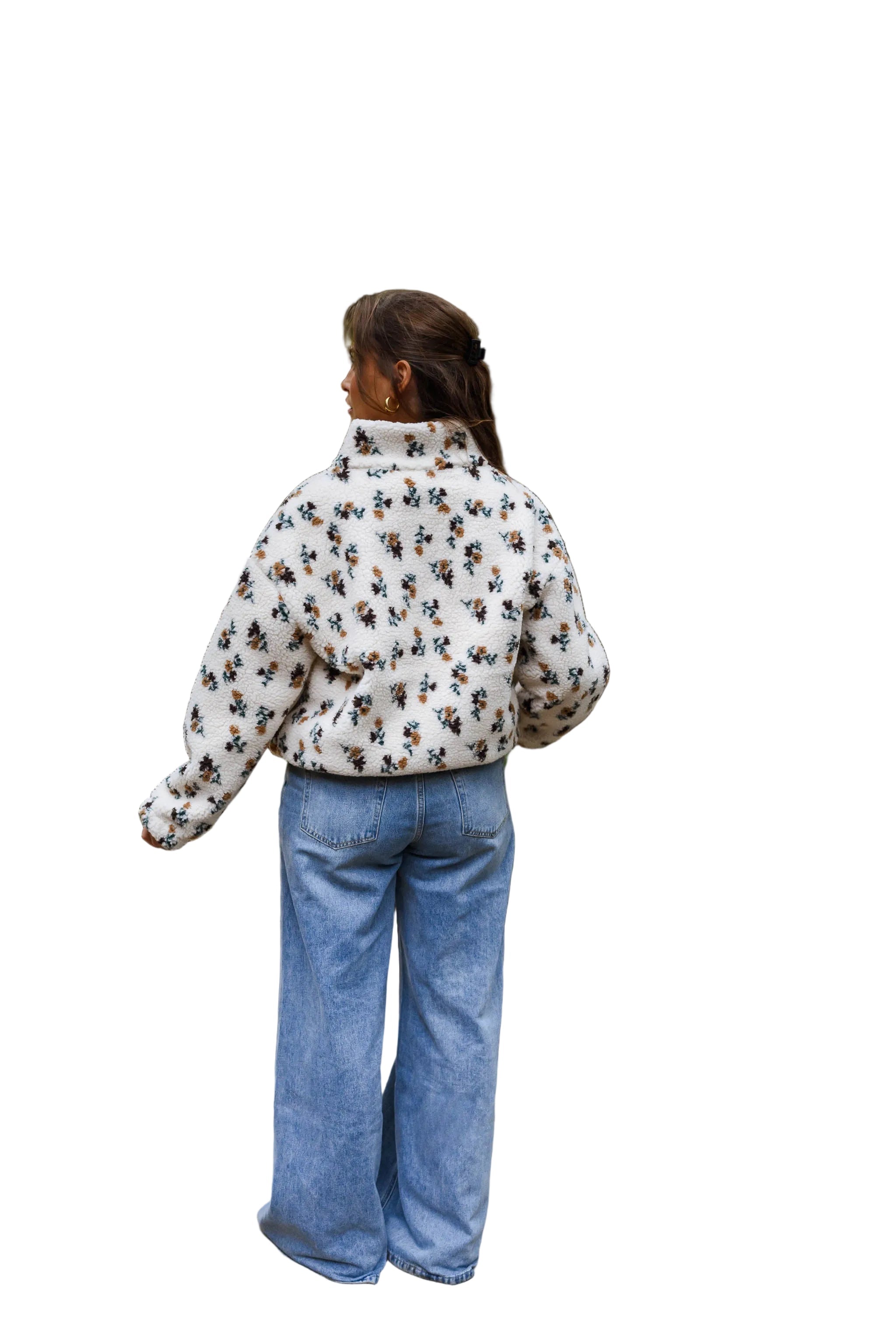 Ecru - Φλοράλ Ζακέτα Fleece Alice (Floral Alice Fleece Jacket)