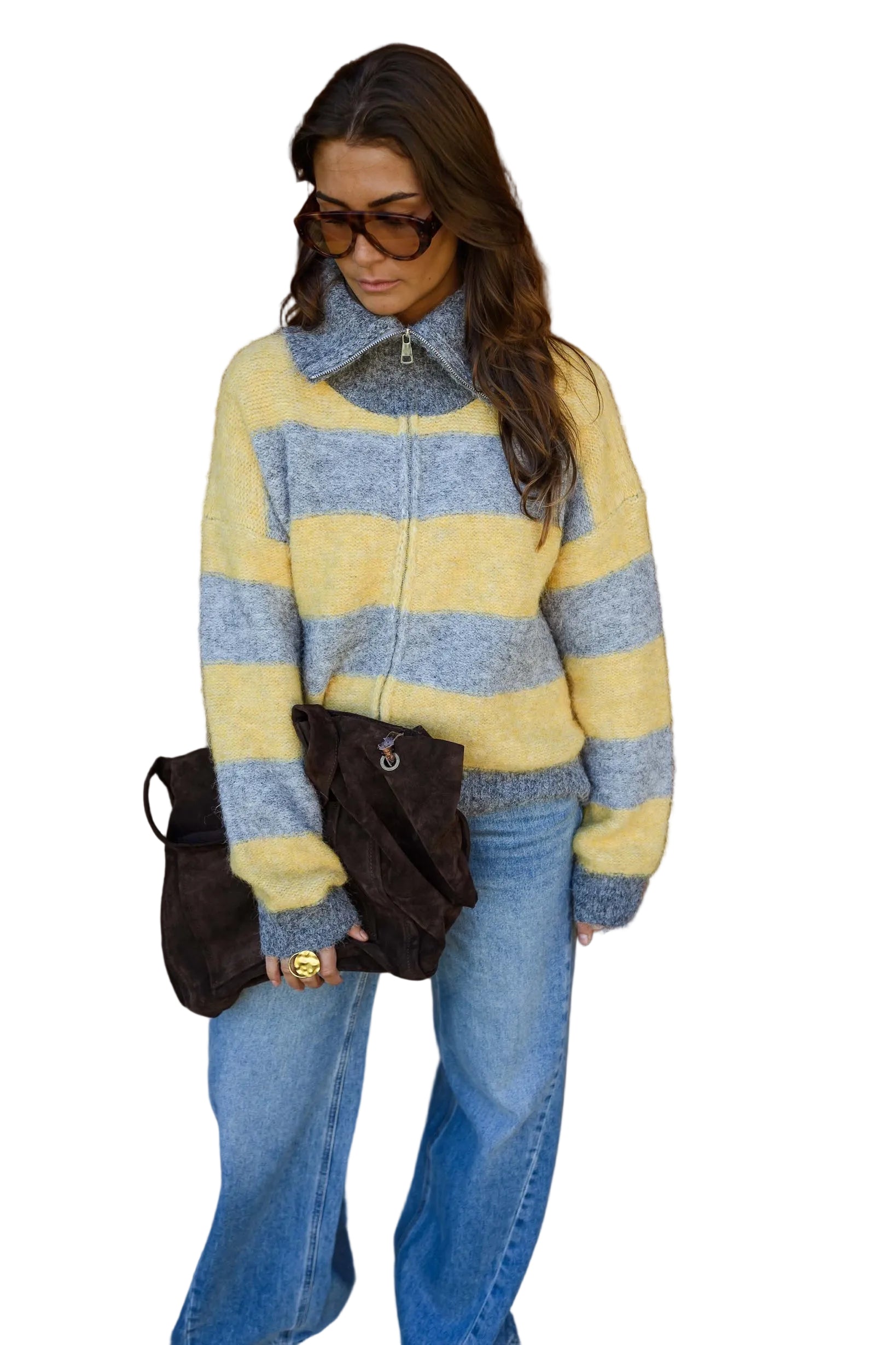 Luciana - Γκρι και Κίτρινη Ζακέτα Mayfair (Grey and Yellow Mayfair Cardigan)