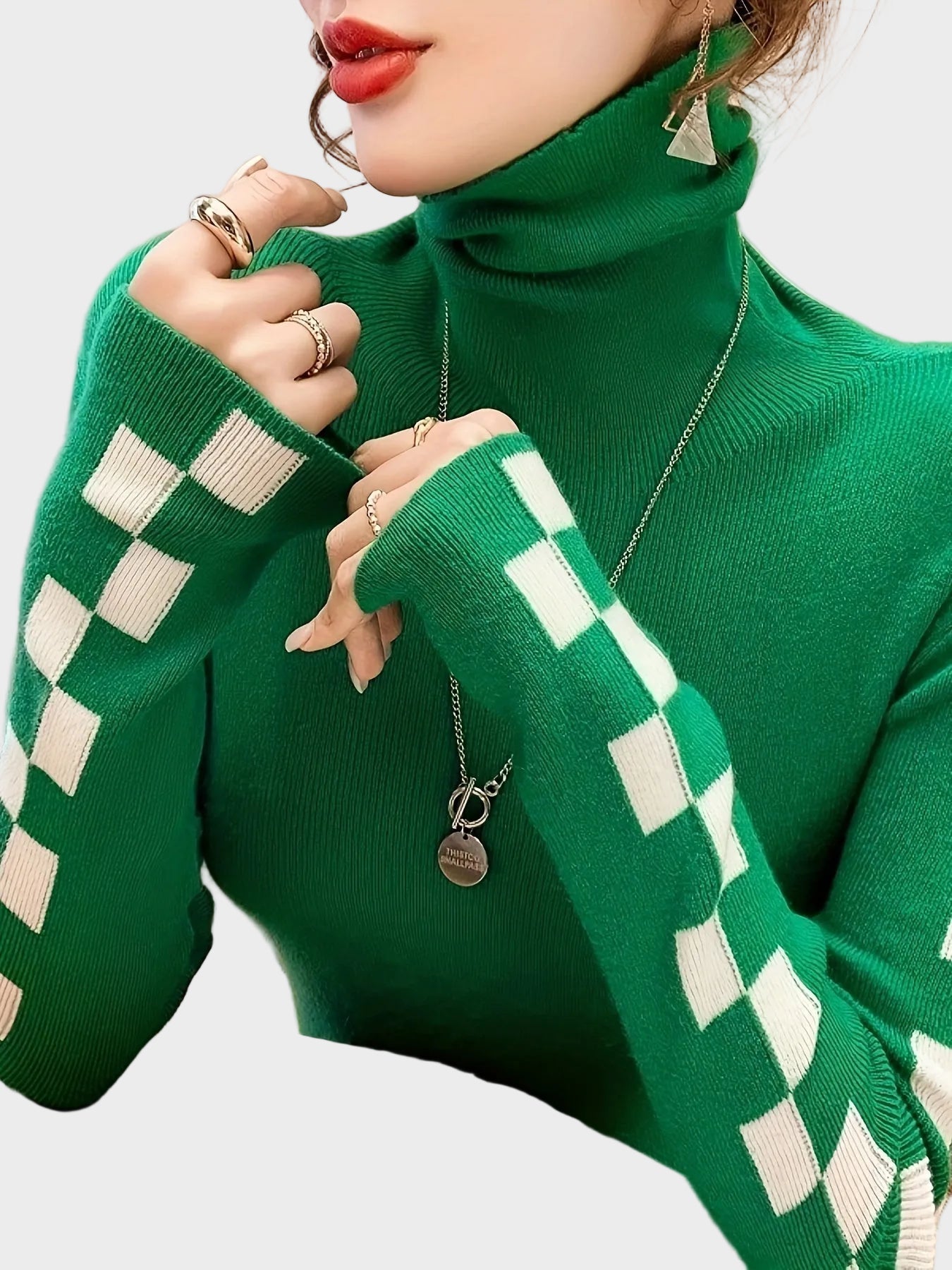 Wanda | Πουλόβερ με ζιβάγκο και καρό μανίκια